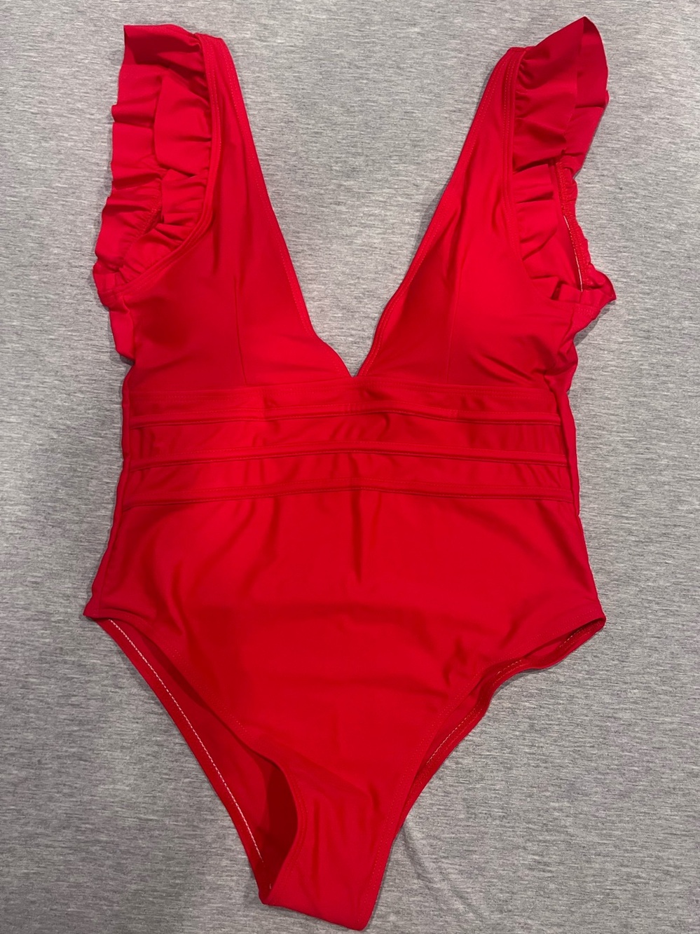Red and White Ruffled one piece bathing suit LARGE NWOT